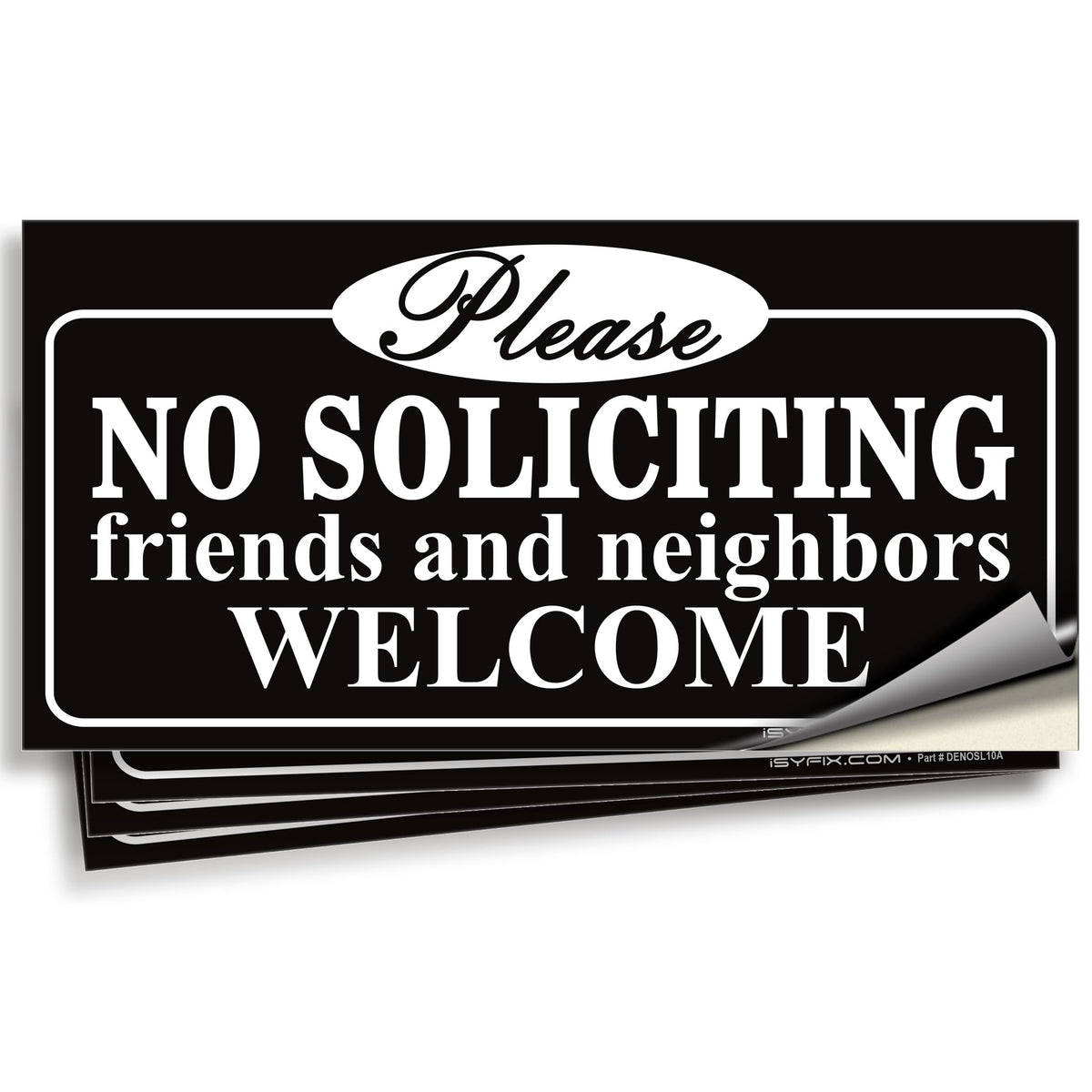 No soliciting sign sticker – black, on front door