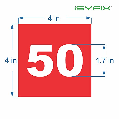 iSYFIX Red Consecutive Number Stickers – 1 to 50, 4-inch, 1 Set – Vinyl Self Adhesive Premium Decal. Ideal for Inventory, Storage, Organizing, Boxes, Bins, Toolbox, Lockers & More, Indoor/Outdoor