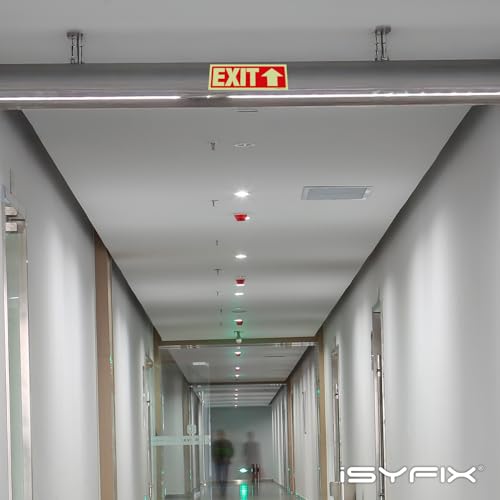 iSYFIX Exit Stickers Signs with Directional Up Arrow 2 Pack 12x4 Inch - Glow in the Dark Photoluminescent Vinyl for Office, School, Business, Warehouse - UV & Weather Resistant for Indoor/Outdoor Use