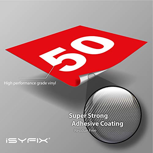 iSYFIX Red Consecutive Number Stickers – 1 to 50, 4-inch, 1 Set – Vinyl Self Adhesive Premium Decal. Ideal for Inventory, Storage, Organizing, Boxes, Bins, Toolbox, Lockers & More, Indoor/Outdoor