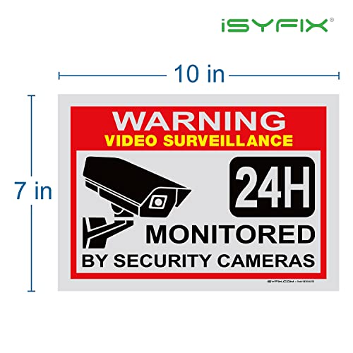 iSYFIX Video Surveillance Sign Sticker - 2 Pack 10x7 inch - CCTV Security Premium Self-Adhesive Reflective Vinyl, Laminated for Ultimate UV Protection, Water & Fade Resistance, Indoor & Outdoor