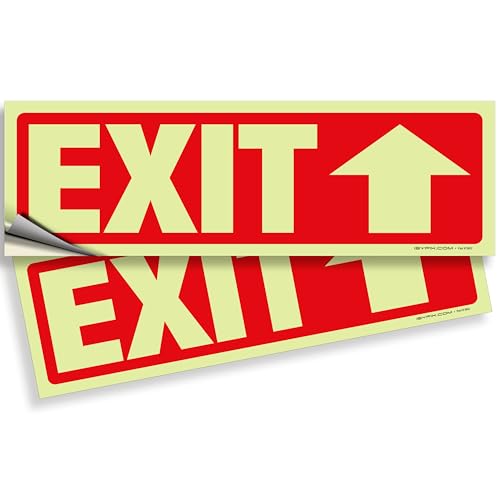 iSYFIX Exit Stickers Signs with Directional Up Arrow 2 Pack 12x4 Inch - Glow in the Dark Photoluminescent Vinyl for Office, School, Business, Warehouse - UV & Weather Resistant for Indoor/Outdoor Use