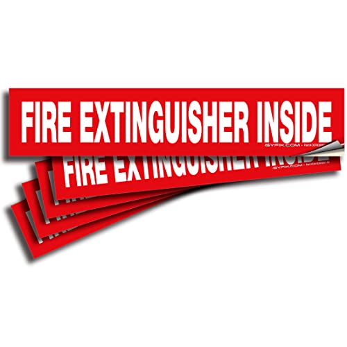 iSYFIX Fire Extinguisher Inside Sticker Sign – 5 Pack 9x1.7 Inch – Self-Adhesive Vinyl Decals, Laminated for UV, Weather, Scratch, Fade Resistance, for Cars, Trucks, Trailers, Rv's and Vehicles