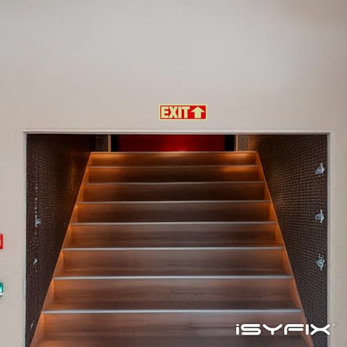 iSYFIX Exit Stickers Signs with Directional Up Arrow 2 Pack 12x4 Inch - Glow in the Dark Photoluminescent Vinyl for Office, School, Business, Warehouse - UV & Weather Resistant for Indoor/Outdoor Use