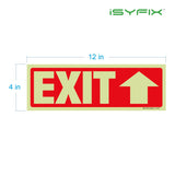 Glow in the dark exit sign with arrows — adhesive vinyl, up arrow, 12 x 4 inch