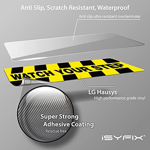 iSYFIX Watch Your Step Floor Decals Stickers - 6 Pack 20x5 Inch - Premium Self-Adhesive Vinyl, Laminated Anti-Slip, Water Resistance, Sticker Indoor & Outdoor