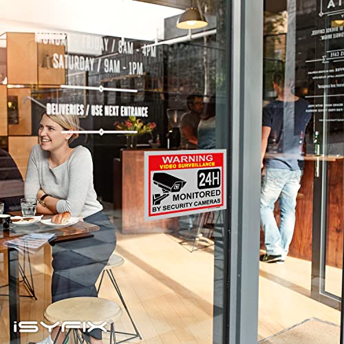 iSYFIX Video Surveillance Sign Sticker - 2 Pack 10x7 inch - CCTV Security Premium Self-Adhesive Reflective Vinyl, Laminated for Ultimate UV Protection, Water & Fade Resistance, Indoor & Outdoor