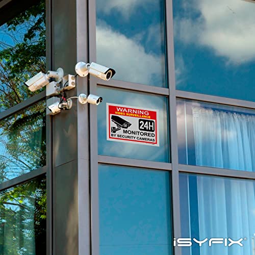 iSYFIX Video Surveillance Sign Sticker - 2 Pack 10x7 inch - CCTV Security Premium Self-Adhesive Reflective Vinyl, Laminated for Ultimate UV Protection, Water & Fade Resistance, Indoor & Outdoor