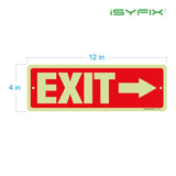 Glow in the dark exit sign with arrows — aluminum, right arrow, 12 x 4 inch