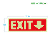 Glow in the dark exit sign with arrows — plastic, down arrow, 12 x 4 inch