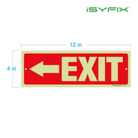 Glow in the dark exit sign with arrows — plastic, left arrow, 12 x 4 inch