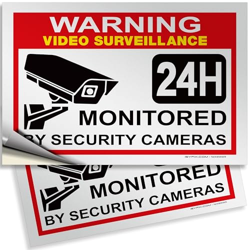 iSYFIX Video Surveillance Sign Sticker - 2 Pack 10x7 inch - CCTV Security Premium Self-Adhesive Reflective Vinyl, Laminated for Ultimate UV Protection, Water & Fade Resistance, Indoor & Outdoor
