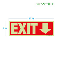 Glow in the dark exit sign with arrows — adhesive vinyl, down arrow, 12 x 4 inch