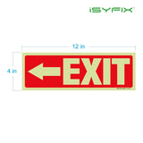 Glow in the dark exit sign with arrows — adhesive vinyl, left arrow, 12 x 4 inch