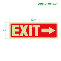 Glow in the dark exit sign with arrows — adhesive vinyl, right arrow, 12 x 4 inch