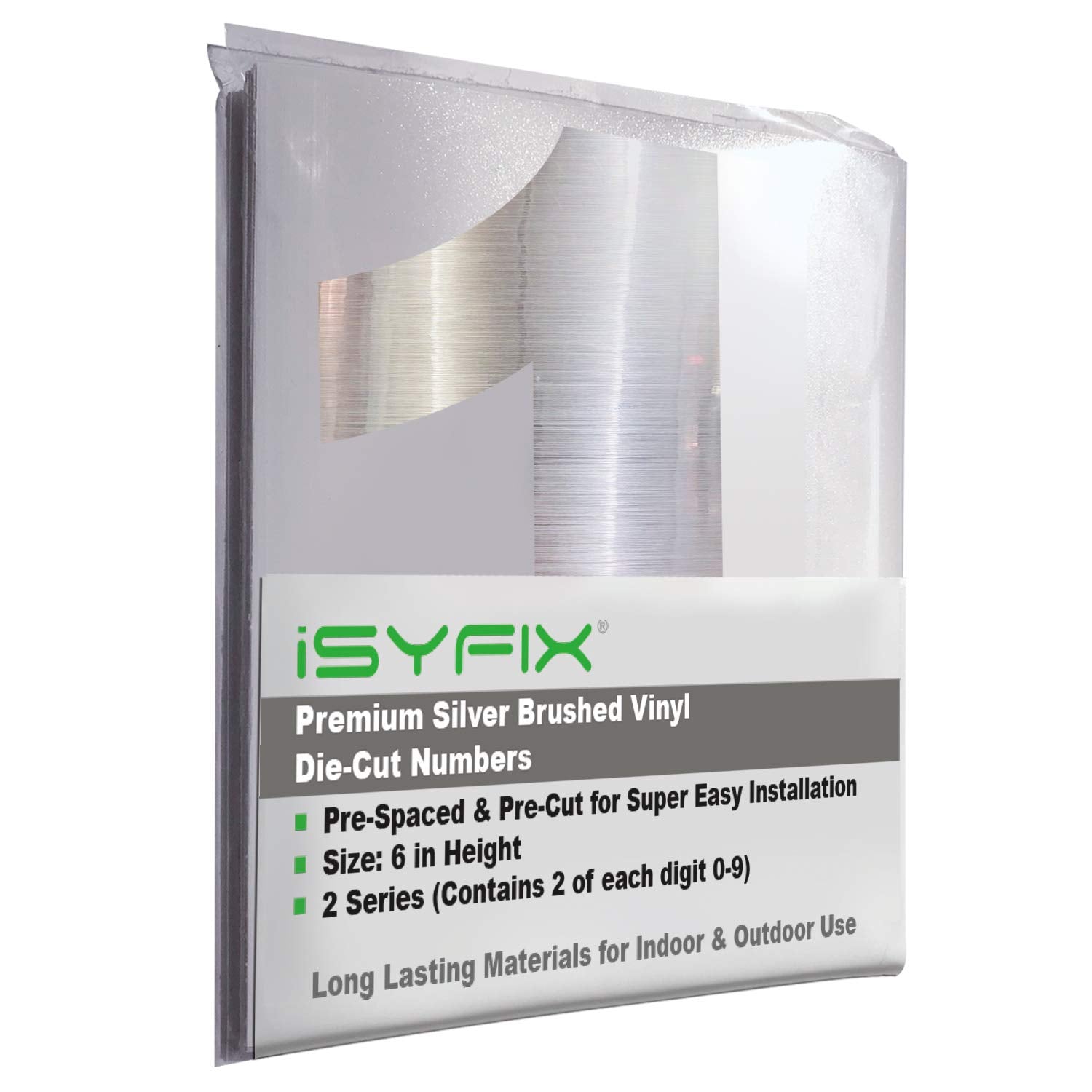iSYFIX vinyl number stickers – Silver Brushed