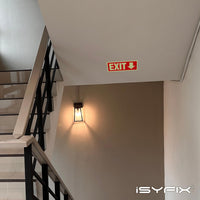 Glow in the dark exit sign with arrows — aluminum, down arrow, 12 x 4 inch