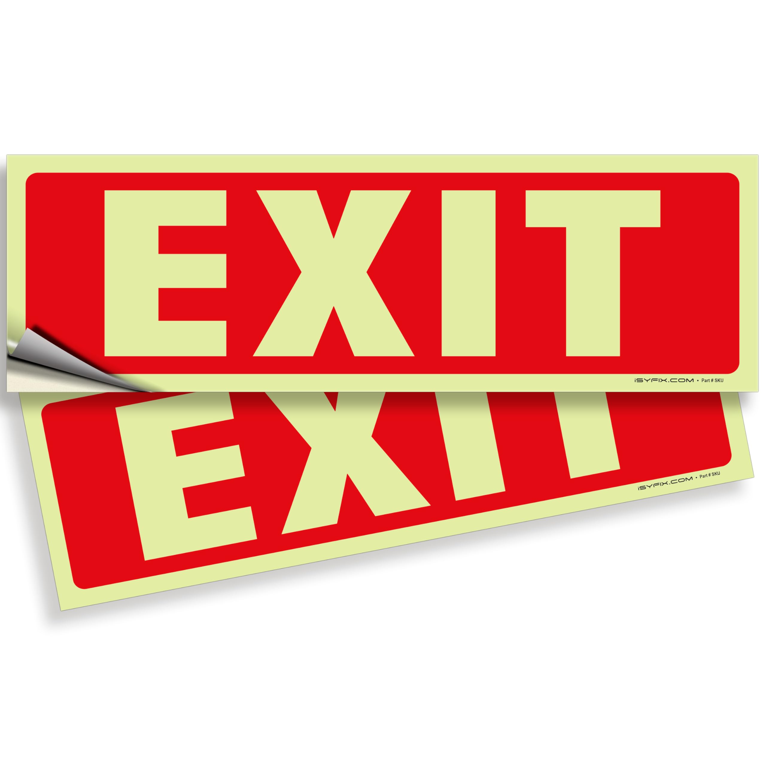 Glow in the dark exit sign with arrows — adhesive vinyl, standard, 12 x 4 inch