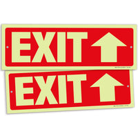 Glow in the dark exit sign with arrows — plastic, up arrow, 12 x 4 inch