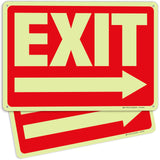 Glow in the Dark Exit Signs – Red, Arrow Options, 10 x 7 in