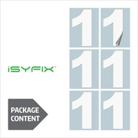 Number 1 vinyl sticker – white, 6 inch, in use