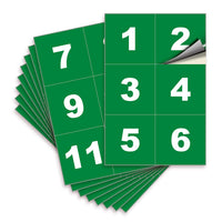 Square Consecutive Number Stickers 1–50 – Vinyl Labels, 7 Colors