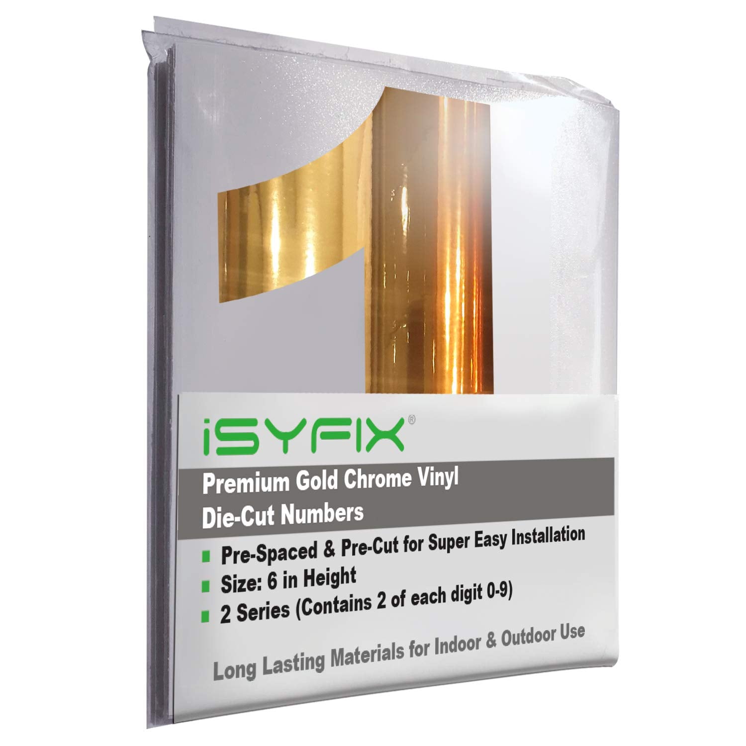 iSYFIX vinyl number stickers – Gold Chrome