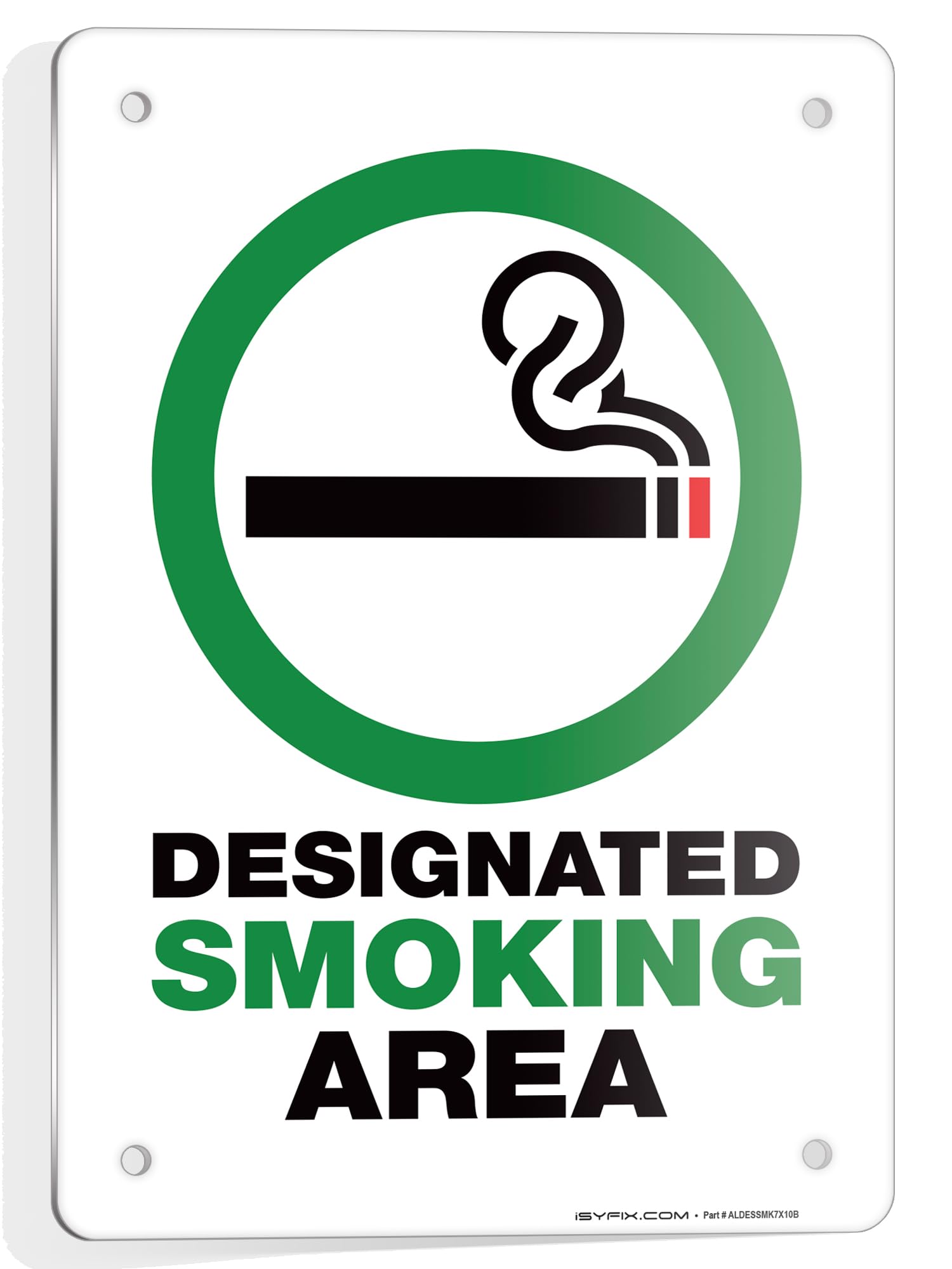Designated Smoking Area aluminum sign, style C (green & black), 7 x 10 in