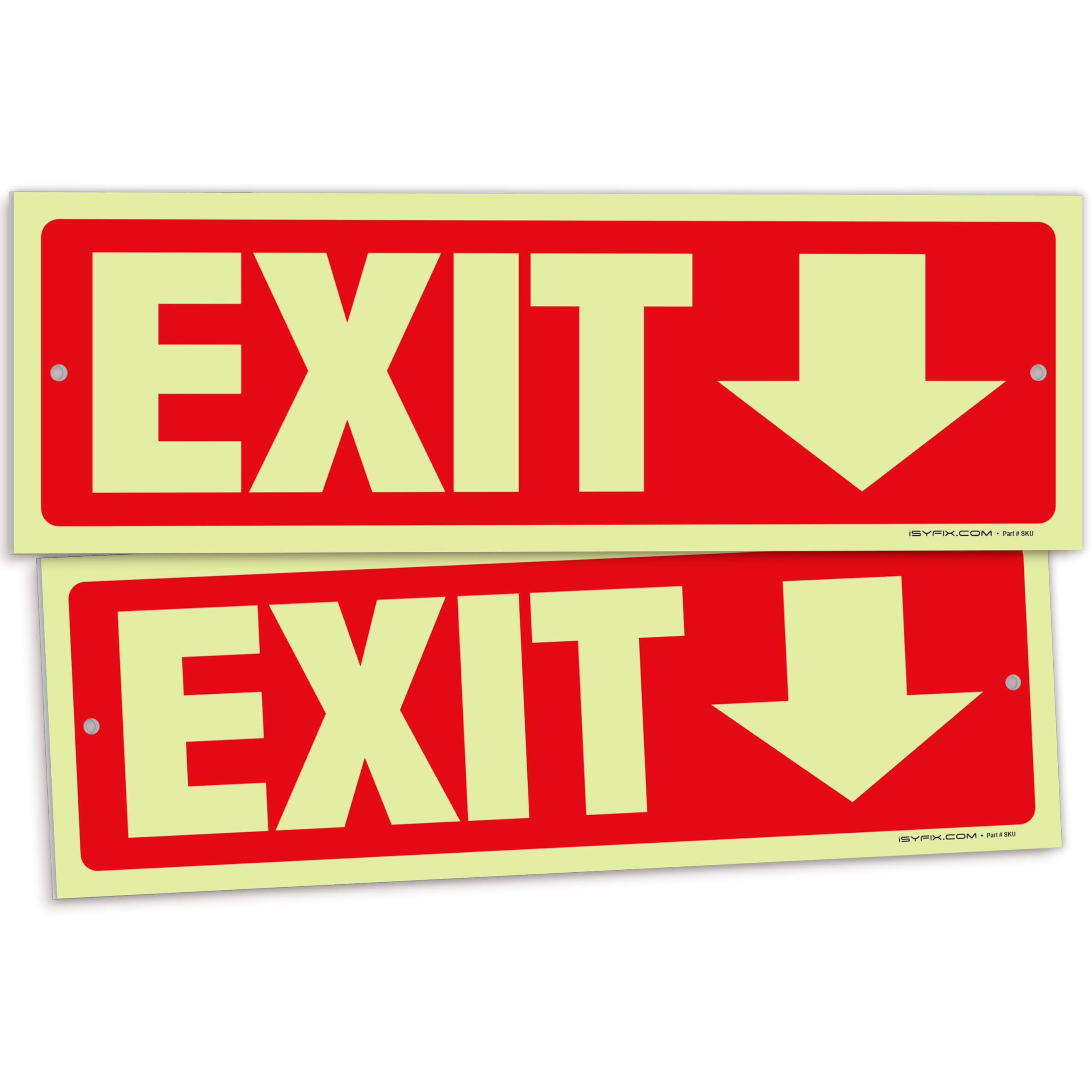 Glow in the dark exit sign with arrows — plastic, down arrow, 12 x 4 inch
