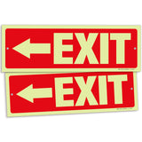 Glow in the dark exit sign with arrows — plastic, left arrow, 12 x 4 inch