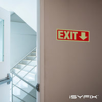 Glow in the dark exit sign with arrows — adhesive vinyl, down arrow, 12 x 4 inch