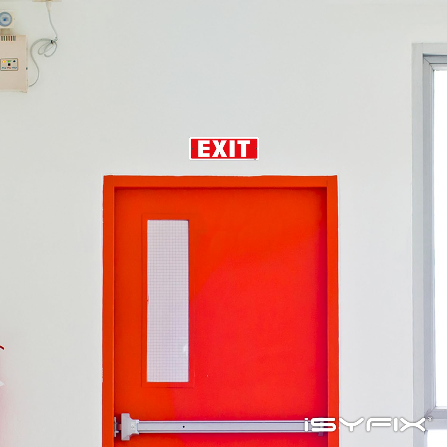 Exit sign with directional arrows — aluminum, standard, 12 x 4 inch