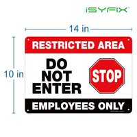 Restricted area employees only sign – 14x10 in, 1-pack