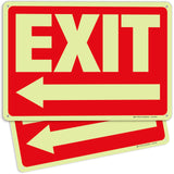 Glow in the Dark Exit Signs – Red, Arrow Options, 10 x 7 in