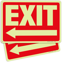 Glow in the Dark Exit Signs – Red, Arrow Options, 10 x 7 in