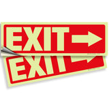 Glow in the dark exit sign with arrows — adhesive vinyl, right arrow, 12 x 4 inch