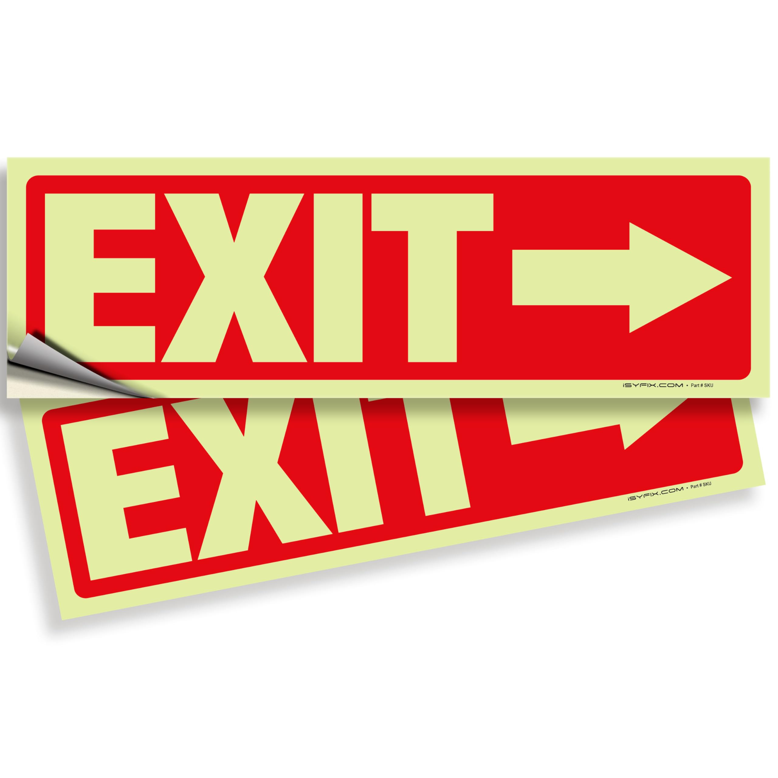 Glow in the dark exit sign with arrows — adhesive vinyl, right arrow, 12 x 4 inch