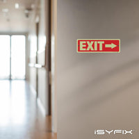 Glow in the dark exit sign with arrows — aluminum, right arrow, 12 x 4 inch