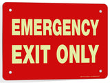 Emergency Exit Only Signs – Vinyl, Plastic & Aluminum, Glow Options