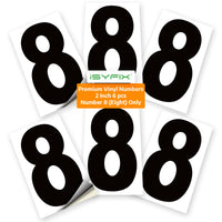 Number 8 black on white background, 2 inch vinyl sticker