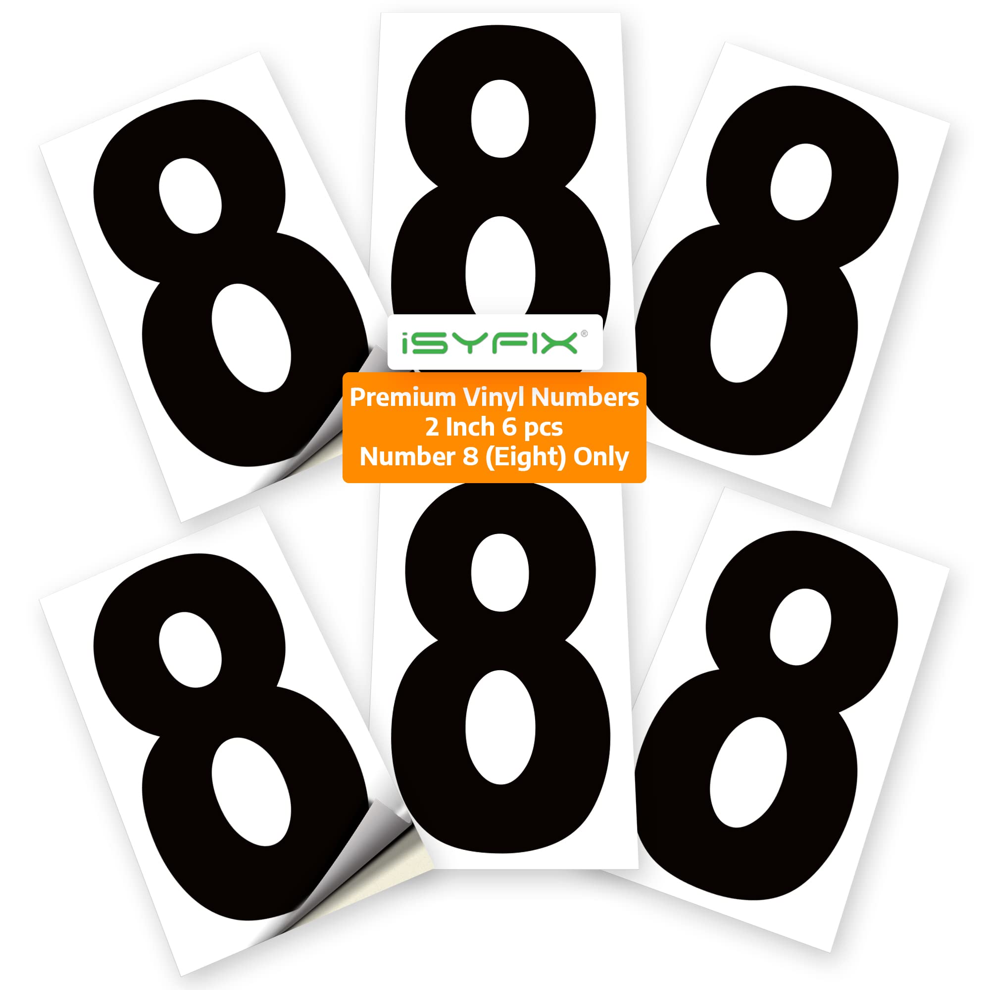 Number 8 black on white background, 2 inch vinyl sticker