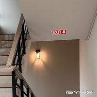Exit sign with directional arrows — adhesive vinyl, down arrow, 12 x 4 inch