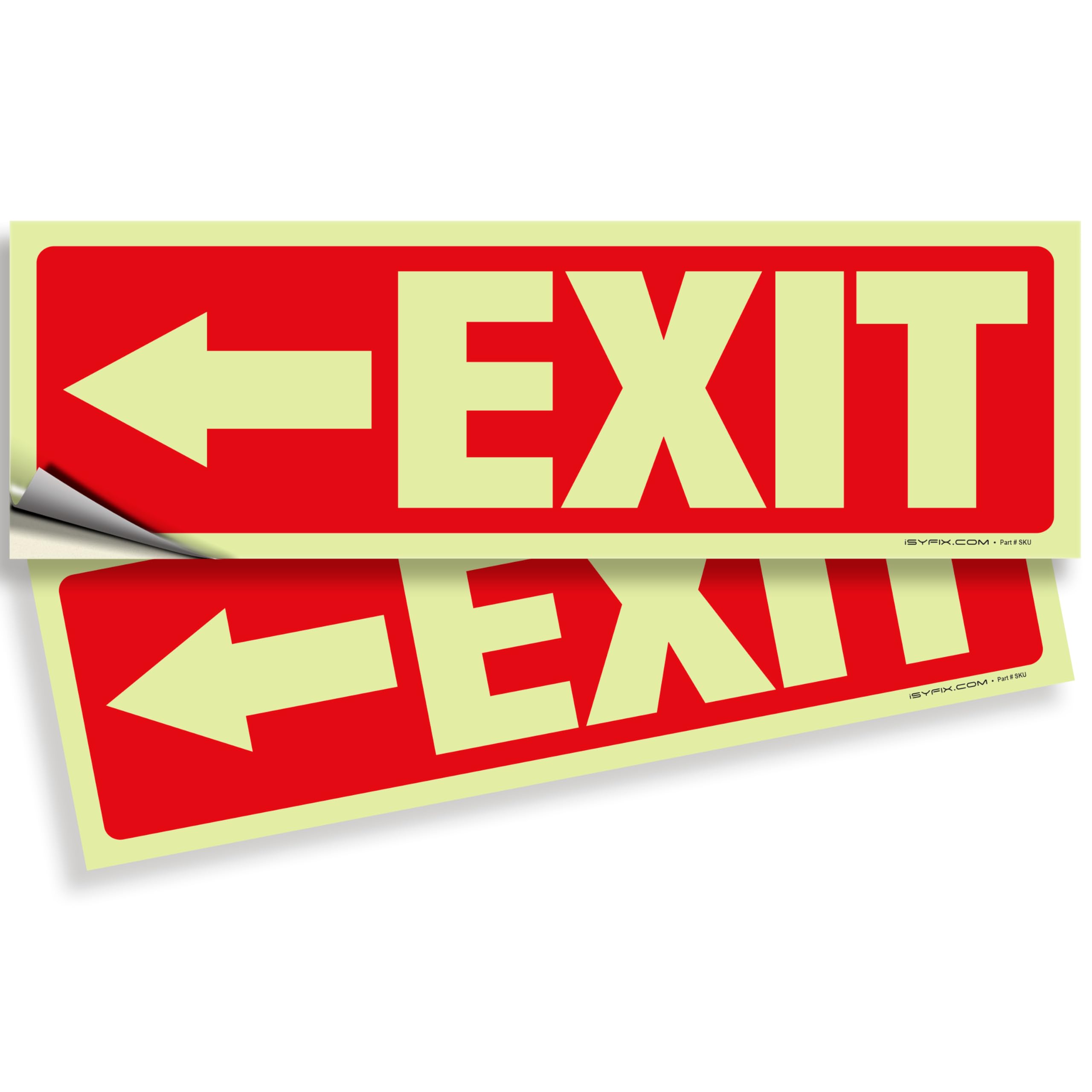 Glow in the dark exit sign with arrows — adhesive vinyl, left arrow, 12 x 4 inch