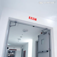 Exit sign with directional arrows — plastic, standard, 12 x 4 inch