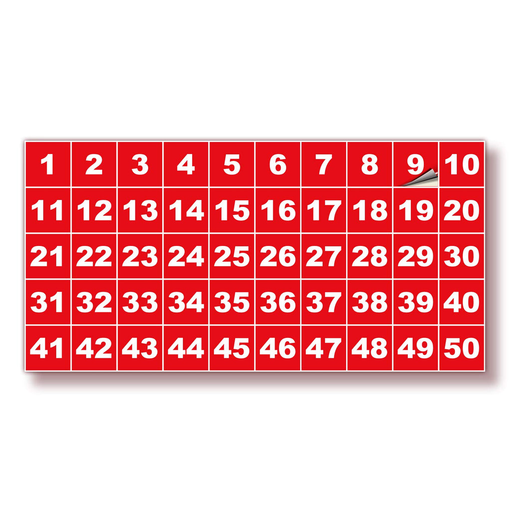 Square Consecutive Number Stickers - 1 to 50