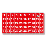 Square Consecutive Number Stickers 1–50 – Vinyl Labels, 7 Colors