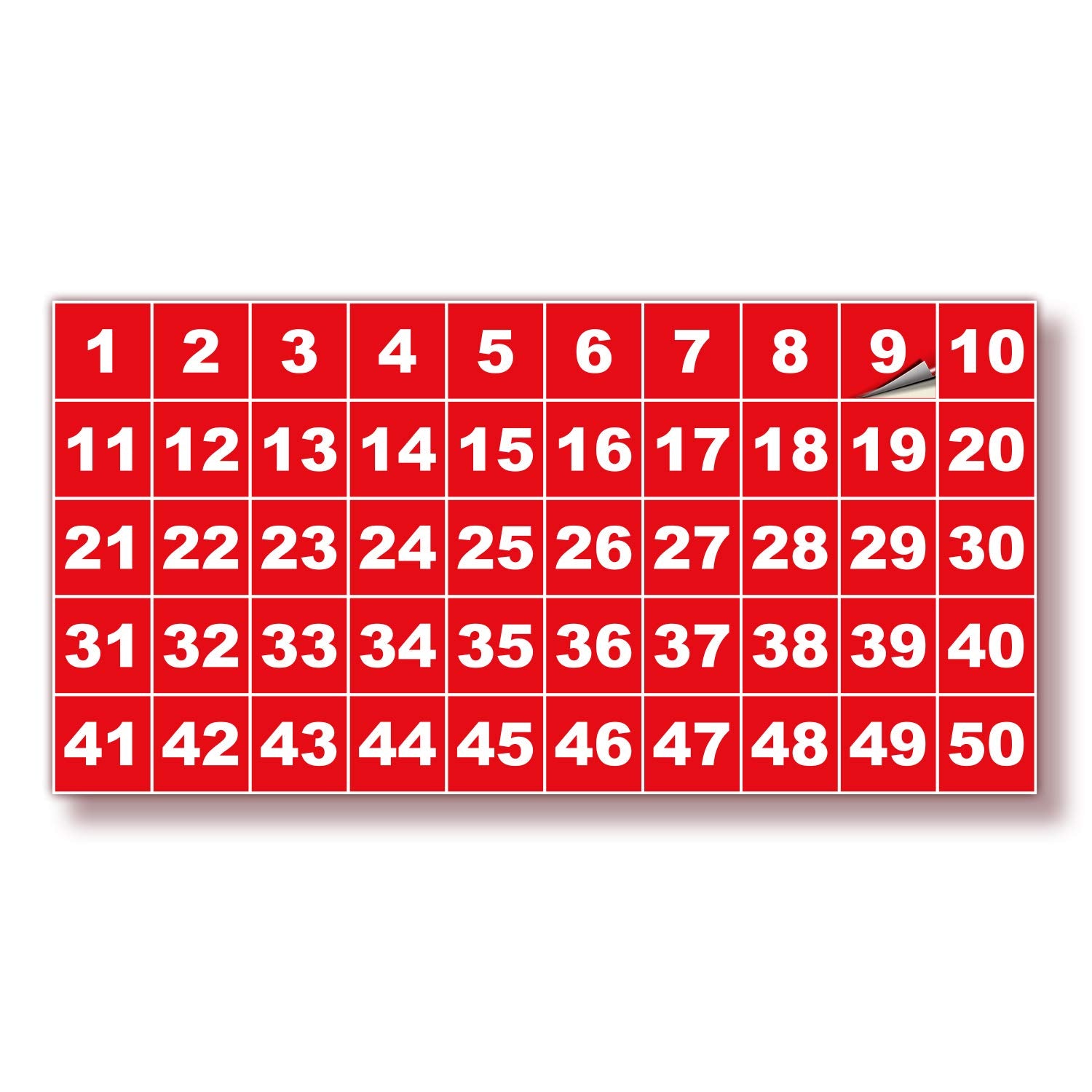 Square Consecutive Number Stickers - 1 to 50