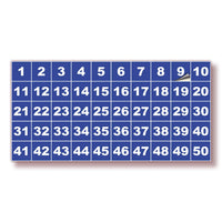 Square Consecutive Number Stickers 1–50 – Vinyl Labels, 7 Colors