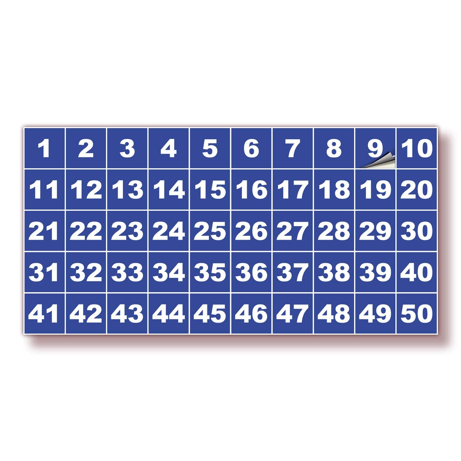 Square Consecutive Number Stickers - 1 to 50