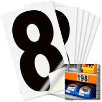 Number 8 black on white background, 3 inch vinyl sticker